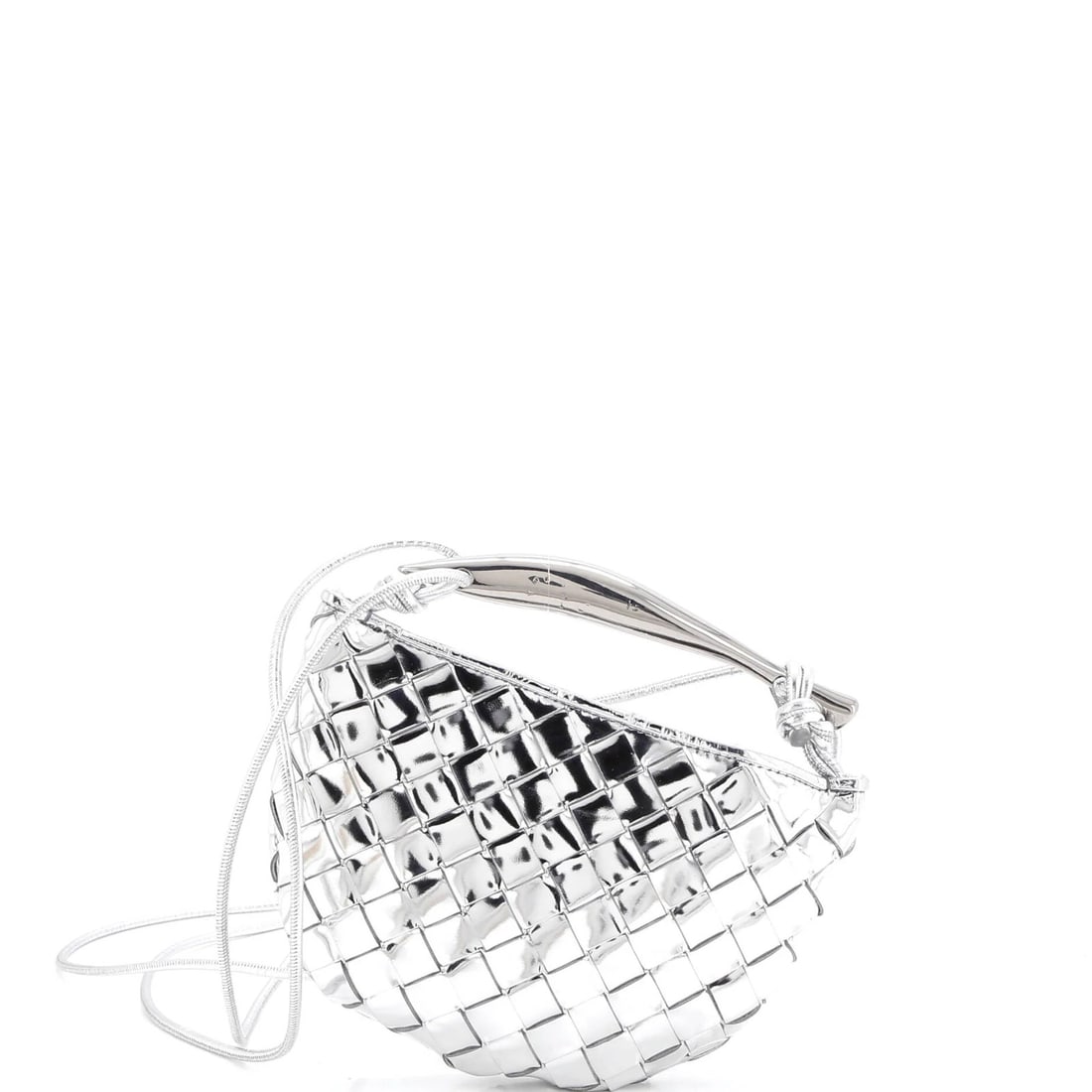 Bottega Veneta Mini Sardine Top Handle Bag Metallic Leather: Bottega Veneta Mini Sardine Top Handle Bag Metallic Leather The Bottega Veneta Mini Sardine Top Handle Bag is made of metallic leather, measuring 5.5" in height and 8" in width, and is in very good co