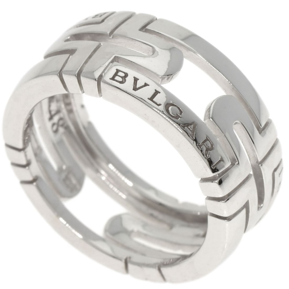 BVLGARI K18 White Gold Parentesi Open Ring #48: BVLGARI K18 White Gold Parentesi Open Ring #48 BVLGARI K18 White Gold Parentesi Open Ring, size 4.5 (US), made of K18 white gold with a silver exterior, designed in Italy. Item Specifics: Brand: BVLGA
