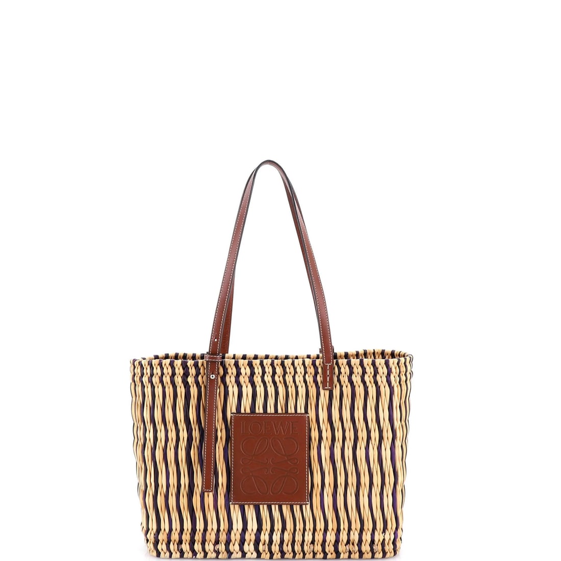 Loewe Paula's Ibiza Small Woven Reed Square Basket Tote with Leather (1 of 8)