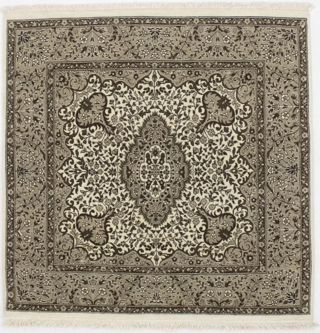 ft Hand-Knotted Kirman Square Rug Plush Wool Oriental Carpet Floral Design 5X5 (1 of 15)