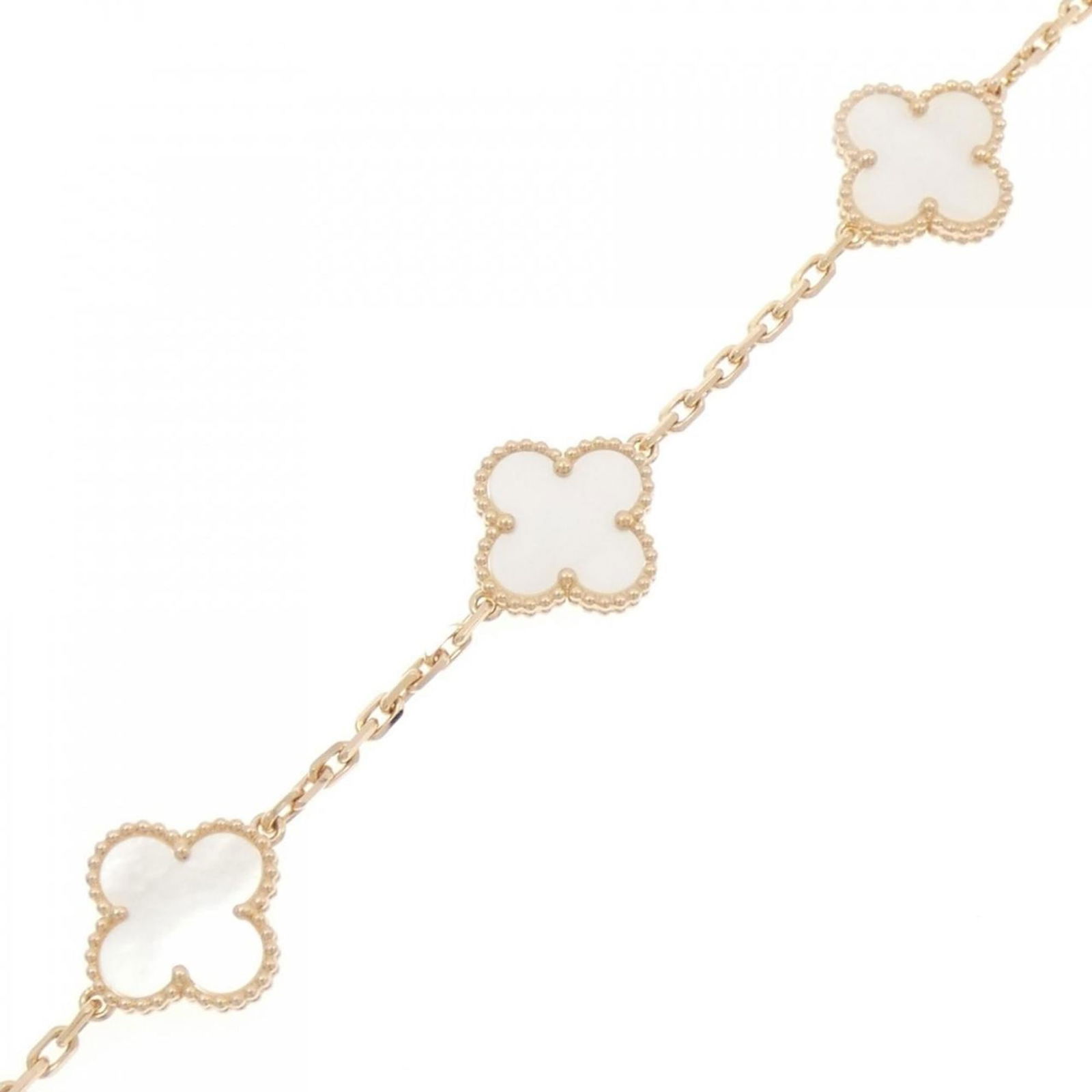 Charm Bracelet Pink Gold (18K) Van Cleef & Arpels: Charm Bracelet Pink Gold (18K) Van Cleef & Arpels This Van Cleef & Arpels charm bracelet is made from 18K pink gold, adorned with mother of pearl, measuring 19cm in length, in used (like new) conditio
