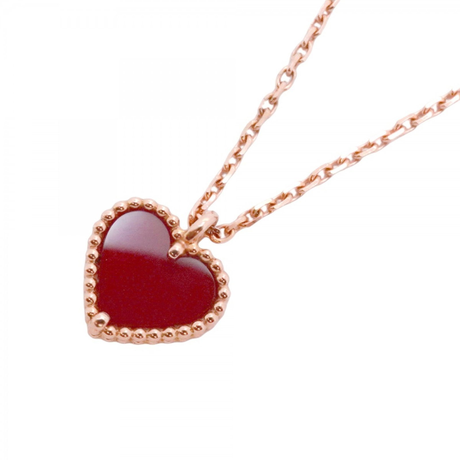 Pink Gold (18K) Van Cleef & Arpels: Pink Gold (18K) Van Cleef & Arpels This 18K pink gold necklace by Van Cleef & Arpels features a carnelian stone, has a neck circumference of 38-40 cm, and is used but generally in good condition. Item