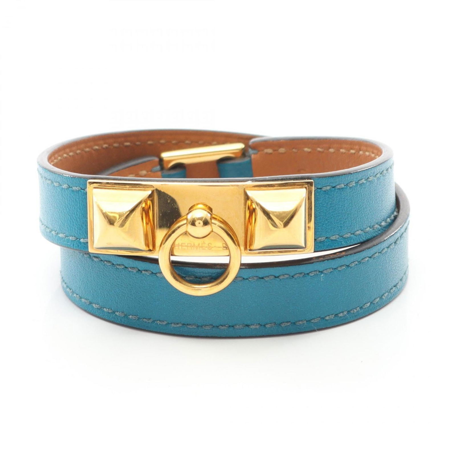 Hermes Charm Bracelet, Gold Plating and Leather: Hermes Charm Bracelet, Gold Plating and Leather Hermes charm bracelet for women made of gold plating and leather in blue and gold, with a length of 15.5cm. Condition is good, with some traces of usage