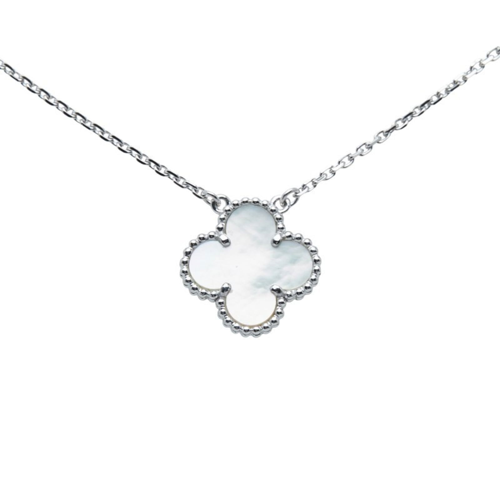 Van Cleef & Arpels 18K White Gold: Van Cleef & Arpels 18K White Gold The Van Cleef & Arpels pendant necklace is made of 18K White Gold, features a 14.5mm pendant, has a neck circumference of 41.5cm (16.33 inches), and is in very good c