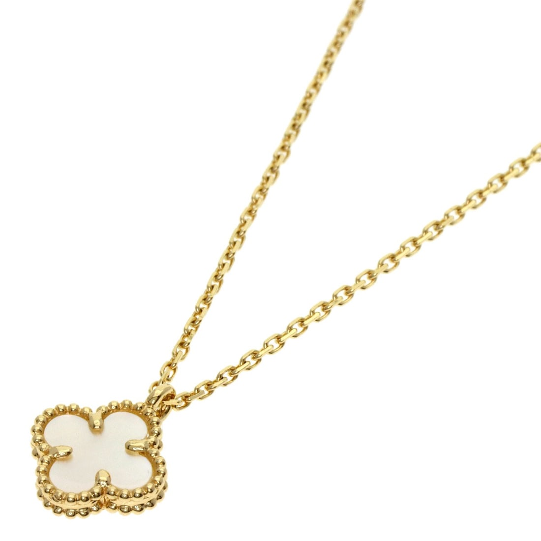 Gold Van Cleef & Arpels Sweet Alhabra Shell Necklace K18 Yellow: Gold Van Cleef & Arpels Sweet Alhabra Shell Necklace K18 Yellow Van Cleef & Arpels Sweet Alhambra necklace made of K18 yellow gold with a shell stone, measuring 15.7 inches in length. Item Specifics: