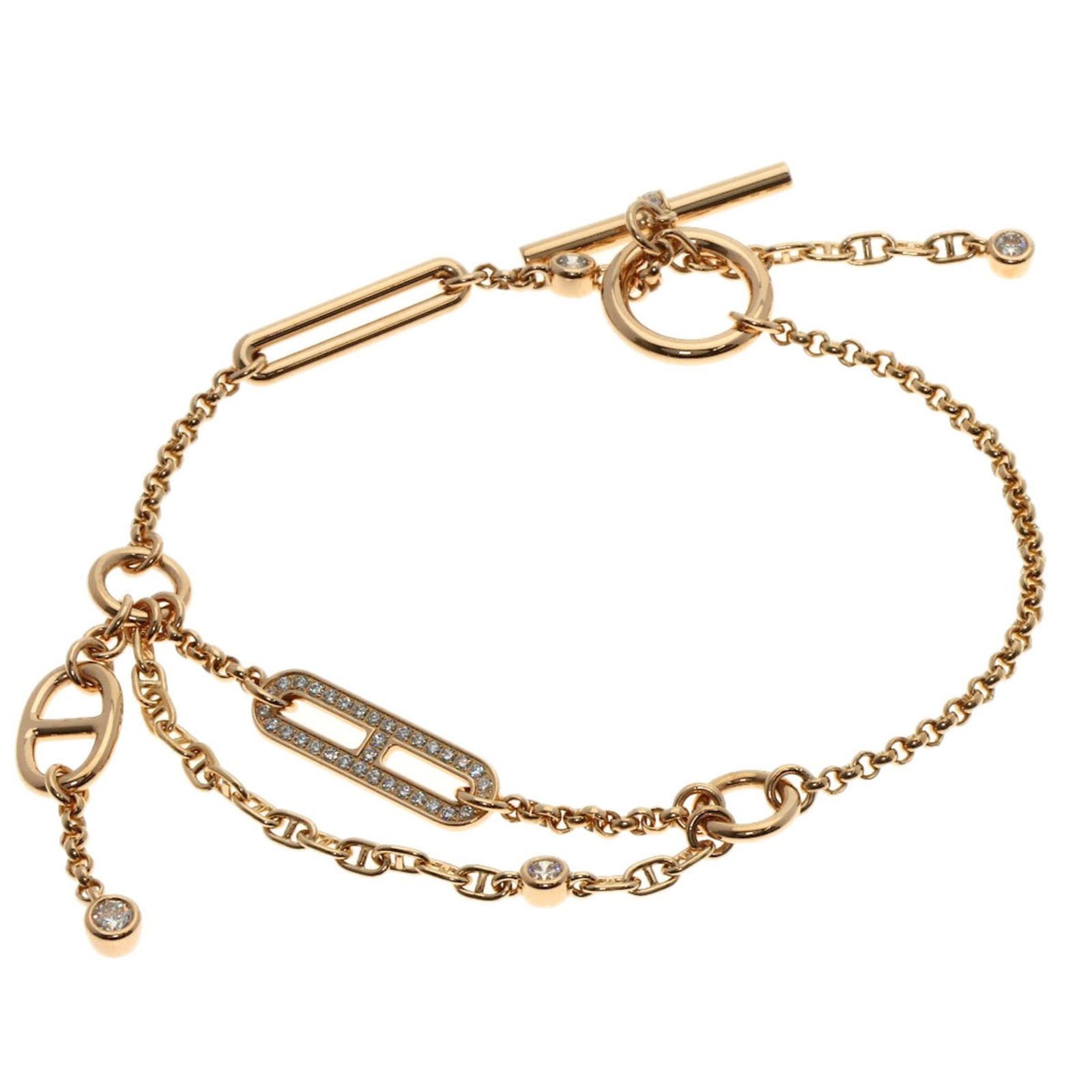 Charm Bracelet Hermes: Charm Bracelet Hermes This 18K gold charm bracelet from Hermes for women features diamonds, measures 16.5 cm in length (total 17 cm), and is in very good used condition. Item Specifics: Brand: Hermes