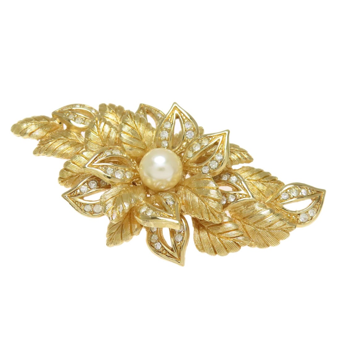 Metal CHRISTIAN DIOR Flowers Brooch Rhinestones Faux Pearls (1 of 7)