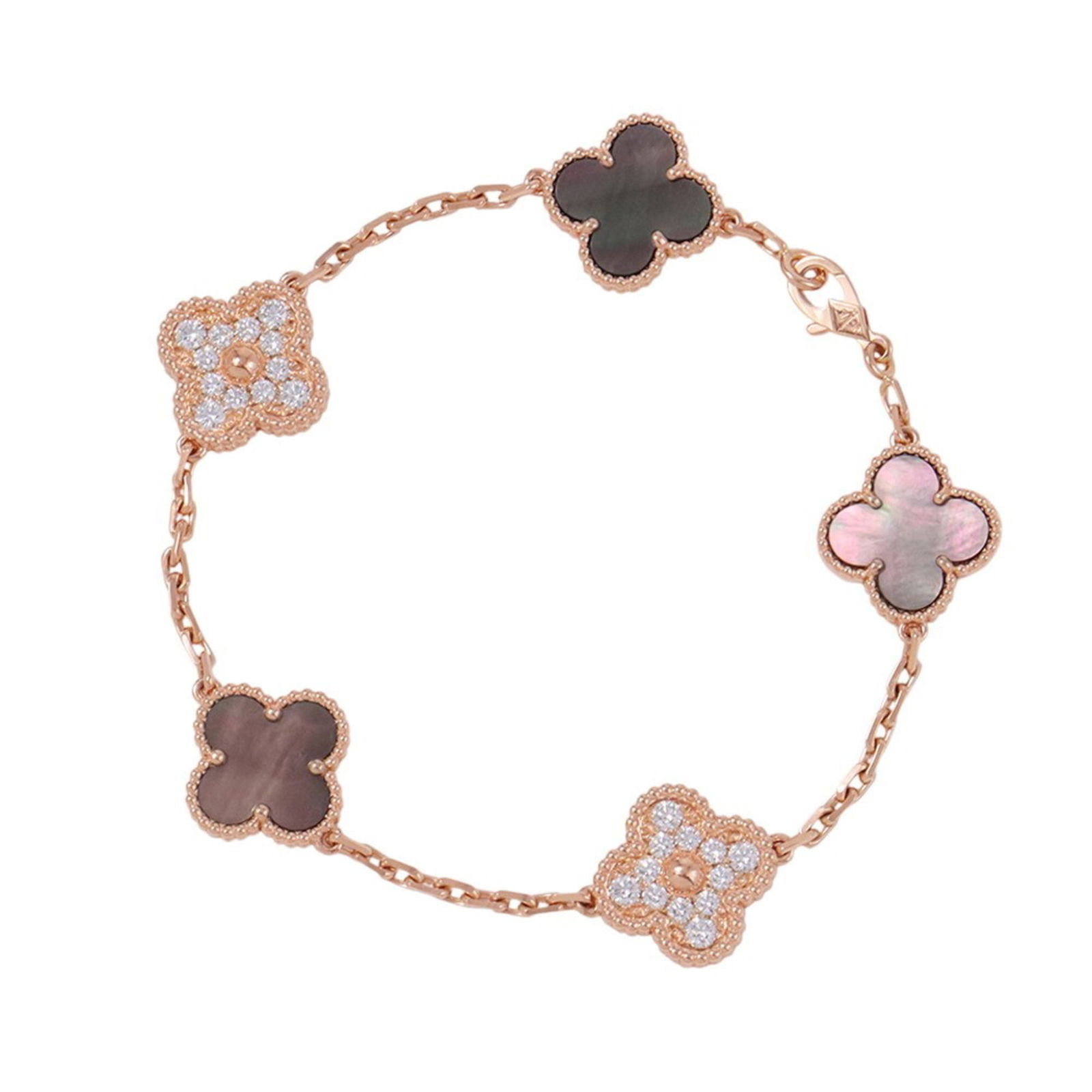 Charm Bracelet Pink Gold (18K) - Van Cleef & Arpels: Charm Bracelet Pink Gold (18K) - Van Cleef & Arpels Van Cleef & Arpels Charm Bracelet in 18K Pink Gold with 0.96ct diamond, vintage piece measuring 18cm in length and in very good used condition. Item
