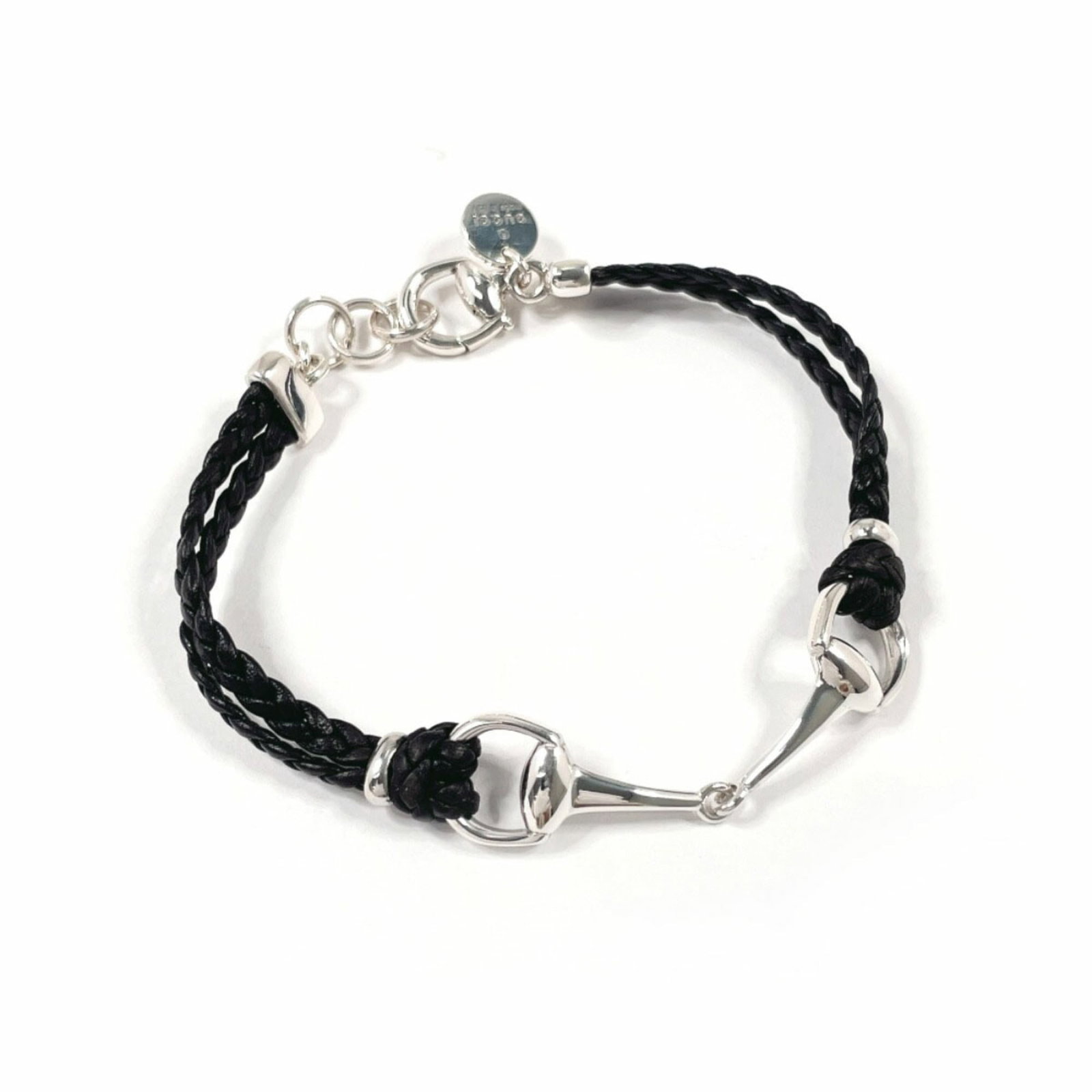 Gucci Charm Bracelet Silver 925, Leather: Gucci Charm Bracelet Silver 925, Leather Gucci charm bracelet made of leather and silver 925, measuring 17.5cm - 18.5cm and in very good used condition with some visible scratches. Item Specifics: Bra