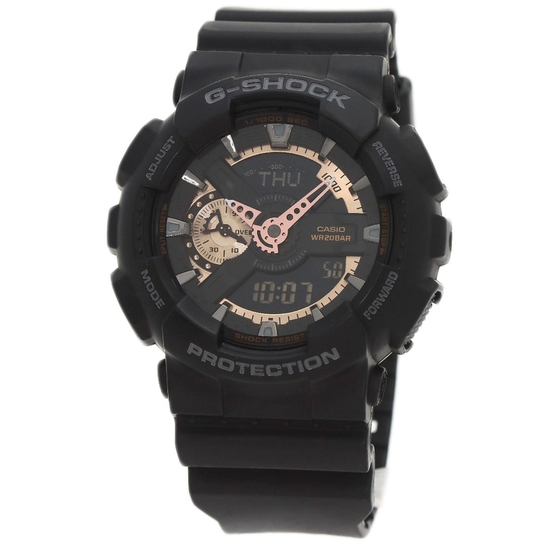 CASIO G-Shock GA-110RG Resin Watches: CASIO G-Shock GA-110RG Resin Watches The CASIO G-Shock GA-110RG watch features an analog display with quartz movement, made from resin, and fits a wrist size of 8.30 inches. Item Specifics: Brand: CAS