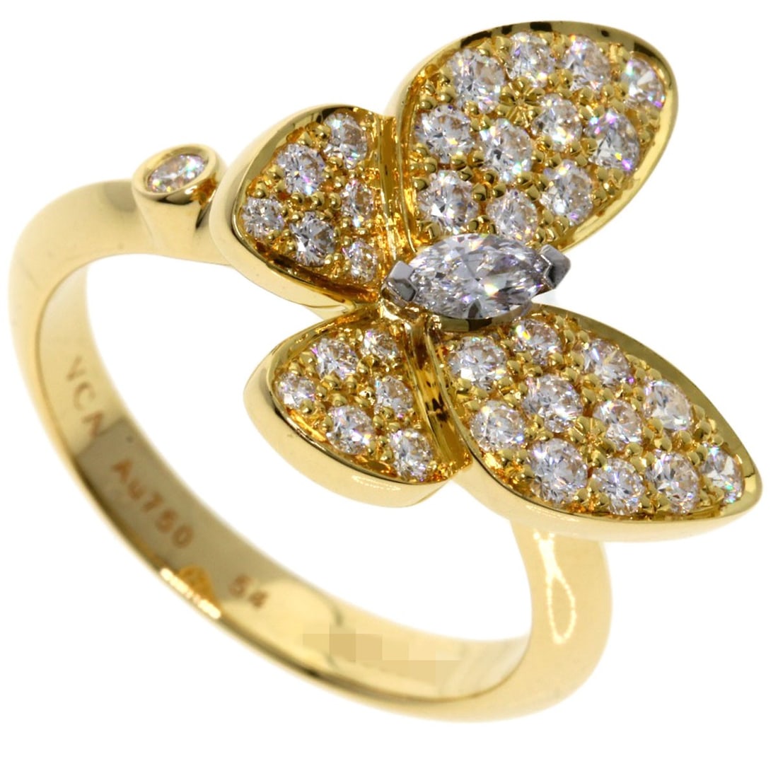 Van Cleef & Arpels K18 Yellow Gold De Papillon Diamond Ring #54: Van Cleef & Arpels K18 Yellow Gold De Papillon Diamond Ring #54 Van Cleef & Arpels ring made of K18 yellow gold, size 7 (US), featuring a diamond, and marked with gold purity details, crafted in Franc