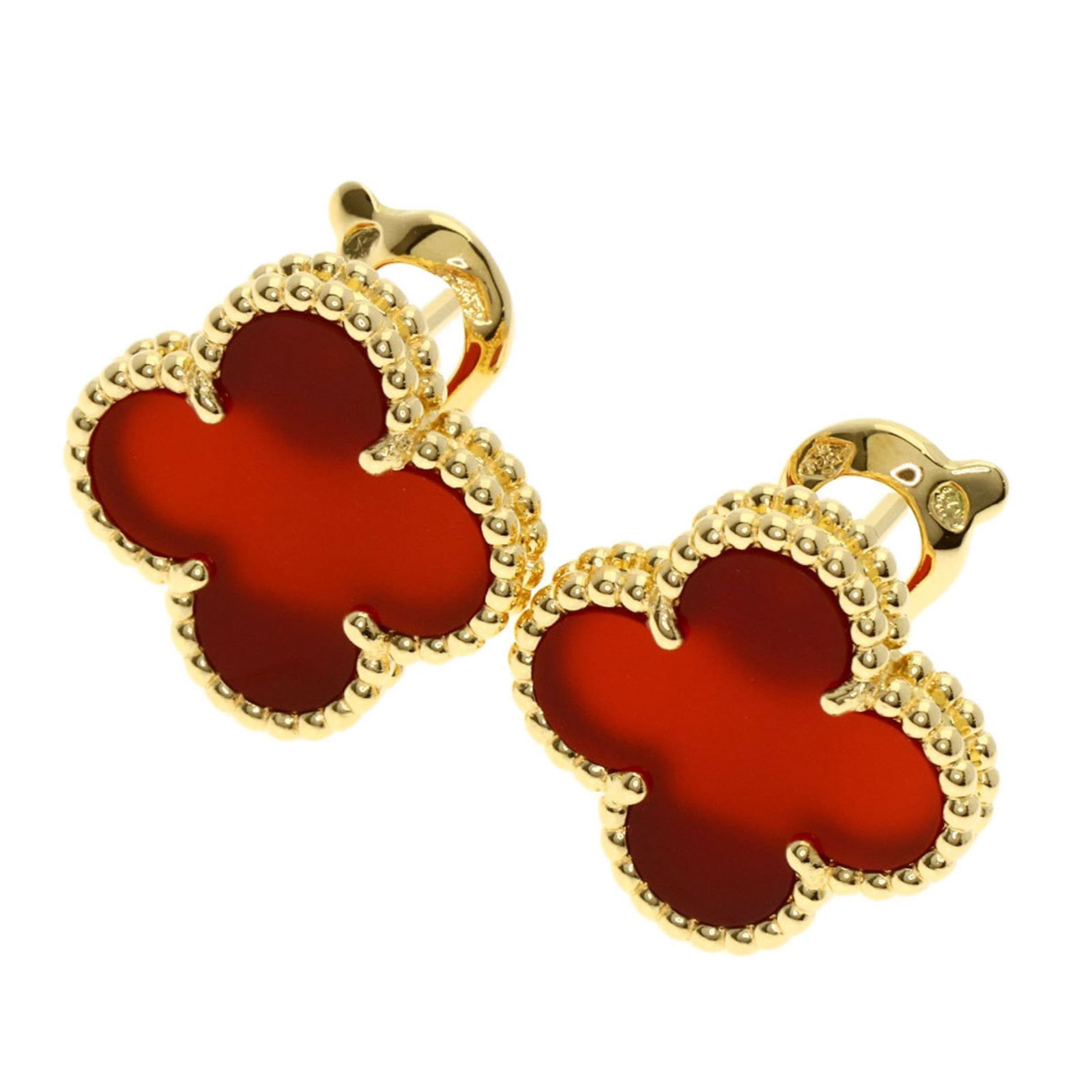 Stud Earrings by Van Cleef & Arpels in Yellow Gold (18K): Stud Earrings by Van Cleef & Arpels in Yellow Gold (18K) Vintage stud earrings by Van Cleef & Arpels made of 18K yellow gold and featuring carnelian. Dimensions are 14.90mm x 14.60mm x 4.10mm, and the