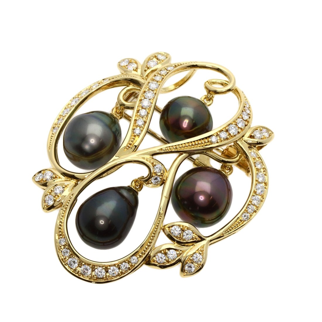 K18 Yellow Gold Queen Black Pearl Diamond Brooch (1 of 8)