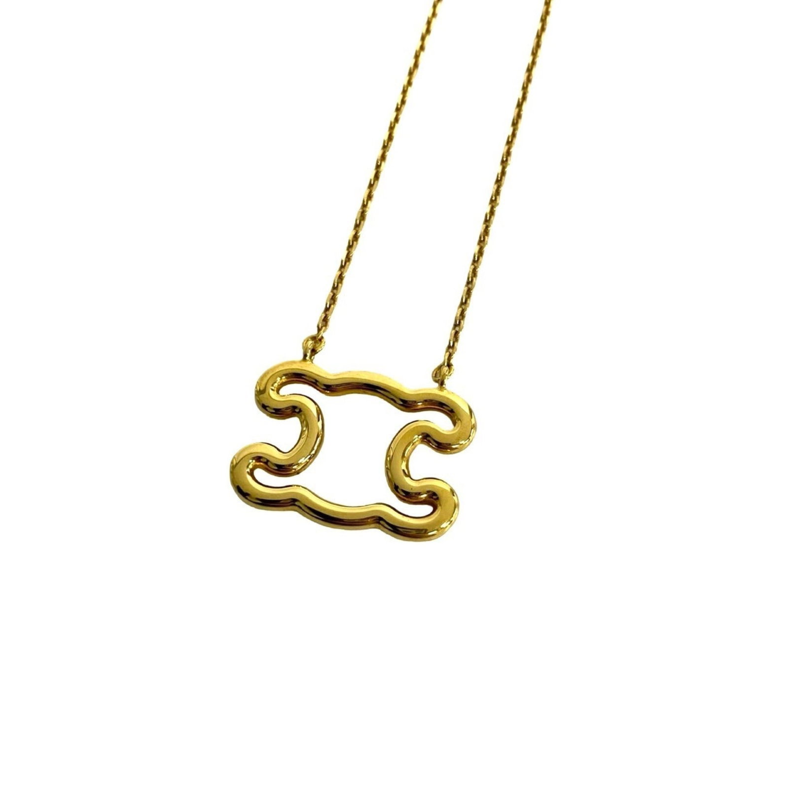 Gold Plating Celine: Gold Plating Celine Celine gold-plated necklace with a pendant, measuring 43cm in circumference and pendant size of 17mm x 23mm, in good used condition with noticeable scratches and dirt. Item Specifi