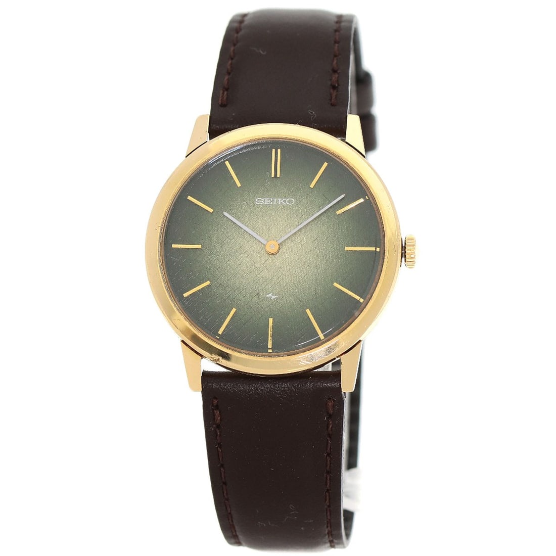 SEIKO Chariot Watches K18 Yellow Gold/ Leather 2220-0180: SEIKO Chariot Watches K18 Yellow Gold/ Leather 2220-0180 SEIKO K18 Yellow Gold and Leather wristwatch model 2220-0180, features an analog display and hand winding movement, suitable for a wrist size