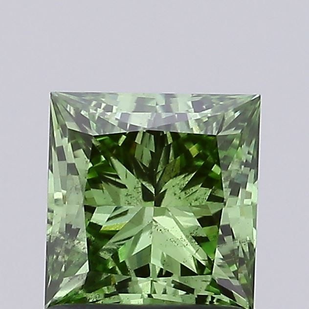 Loose Lab Diamond IGI Princess 1.0ct Fancy Vivid Green VS2: Loose Lab Diamond IGI Princess 1.0ct Fancy Vivid Green VS2 Ideal loose lab-grown diamond, 3.04ct, round cut, color D, clarity IF, with IGI certification. Measurements are 9.22 x 9.3 x 5.74 mm. Item