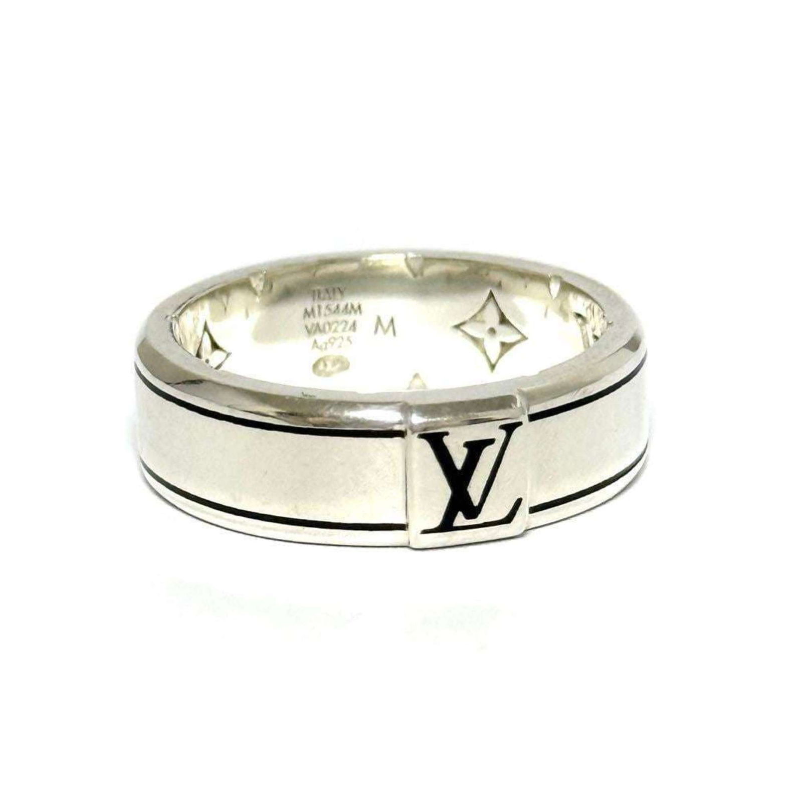 Silver 925 Louis Vuitton Band Ring: Silver 925 Louis Vuitton Band Ring Louis Vuitton monogram bangle made of black and brown material, measuring 18 cm in length, in good used condition with signs of wear. Item Specifics: Brand: Louis