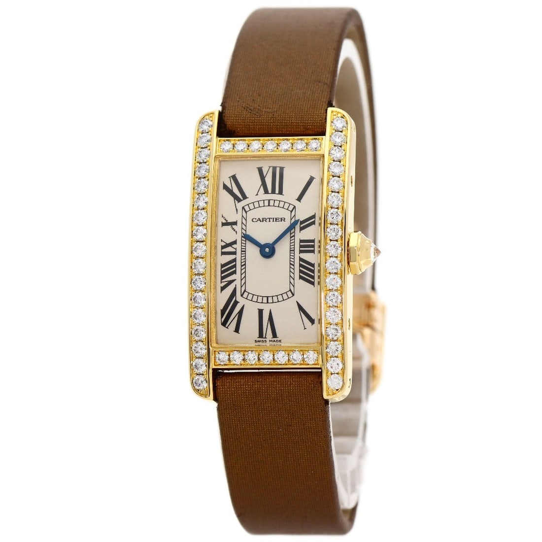 Leather CARTIER Tank AmericanSM Watches WB707231 K18 Yellow Gold/ Satin & (1 of 20)
