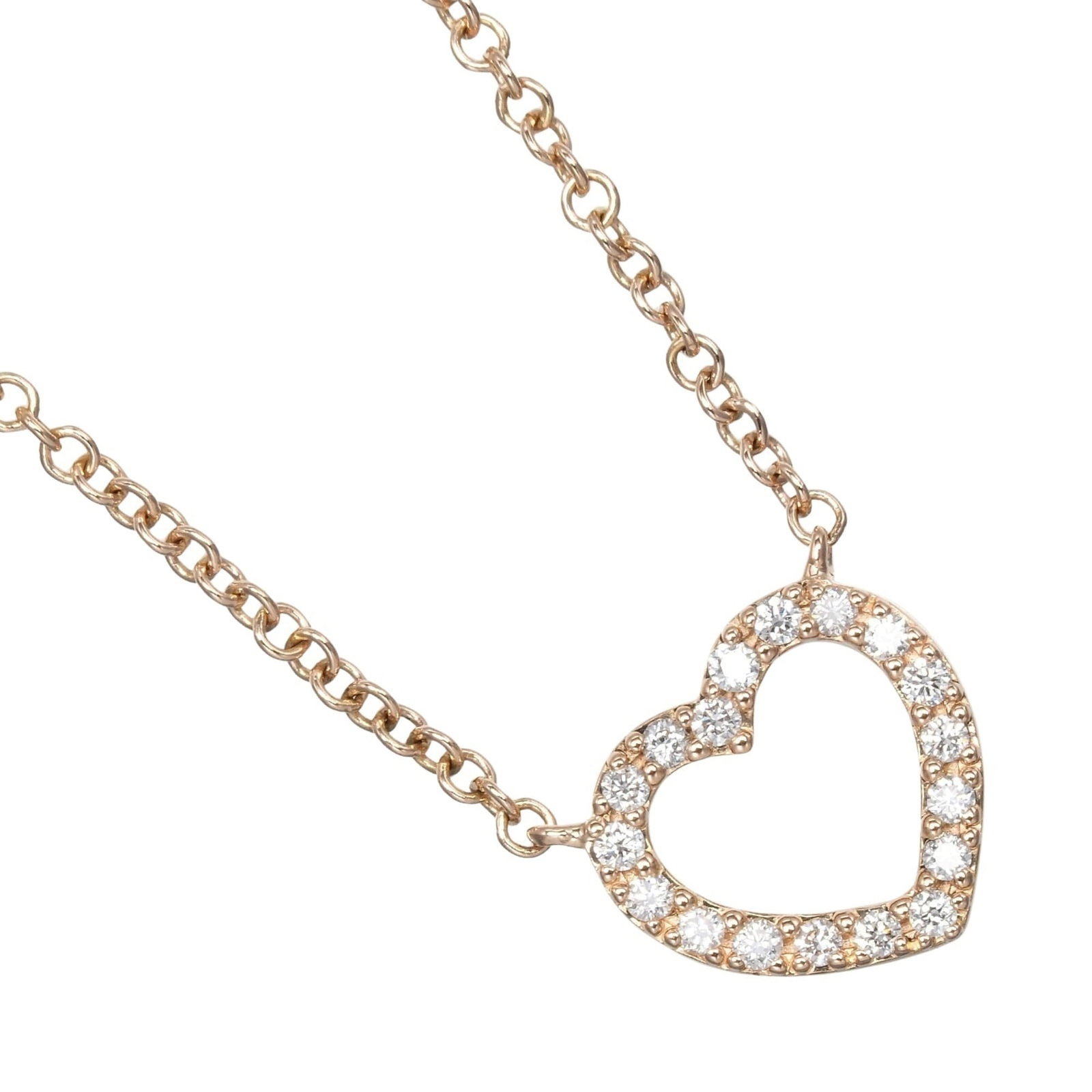 Pink Gold (18K) Tiffany: Pink Gold (18K) Tiffany Tiffany 18K pink gold necklace for women featuring a diamond, weighing 2g, with a neck circumference of 40cm; in very good used condition with minimal scratches. Item