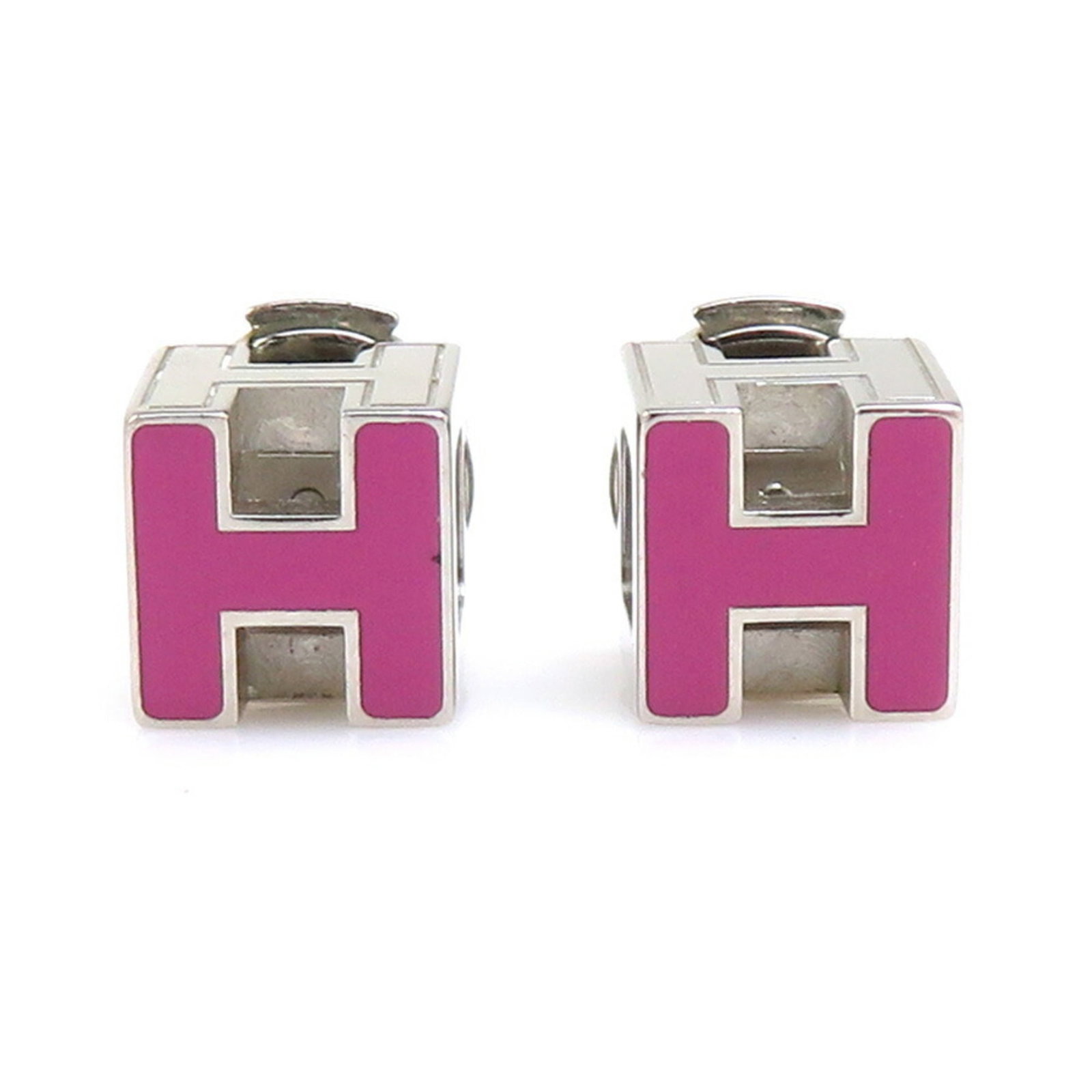 Hermes Enamel Stud Earrings, Metal: Hermes Enamel Stud Earrings, Metal Hermes Enamel Stud Earrings for women, made of magenta enamel and silver metal, measuring 7.00mm x 7.00mm, in good used condition. Item Specifics: Brand: Hermes