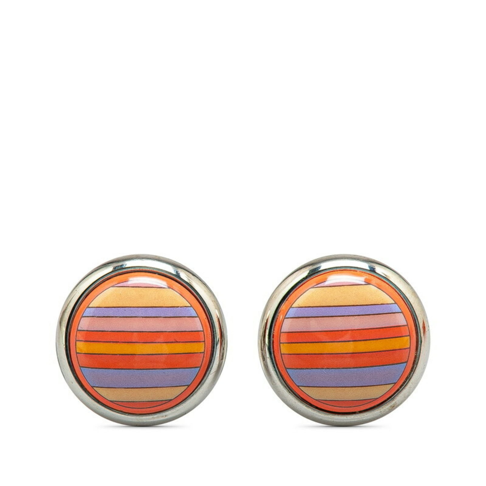 Metal Hermes Clip Earrings: Metal Hermes Clip Earrings Metal clip earrings by Hermes for women, in orange and silver, measuring 18.90 mm x 18.90 mm, displaying general signs of wear. Item Specifics: Brand: Hermes Type: Clip