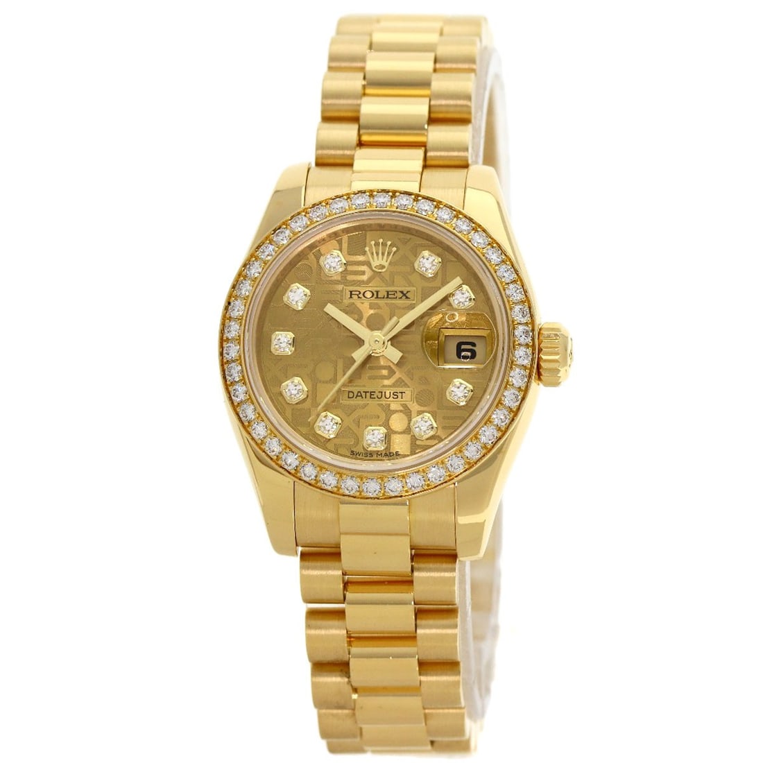 Yellow ROLEX DATEJUST 10P BezelDiamond Watches 179138G K18 Yellow Gold/ 18K: Yellow ROLEX DATEJUST 10P BezelDiamond Watches 179138G K18 Yellow Gold/ 18K ROLEX Datejust wristwatch made of K18 yellow gold, featuring an analog display and mechanical automatic movement, designed