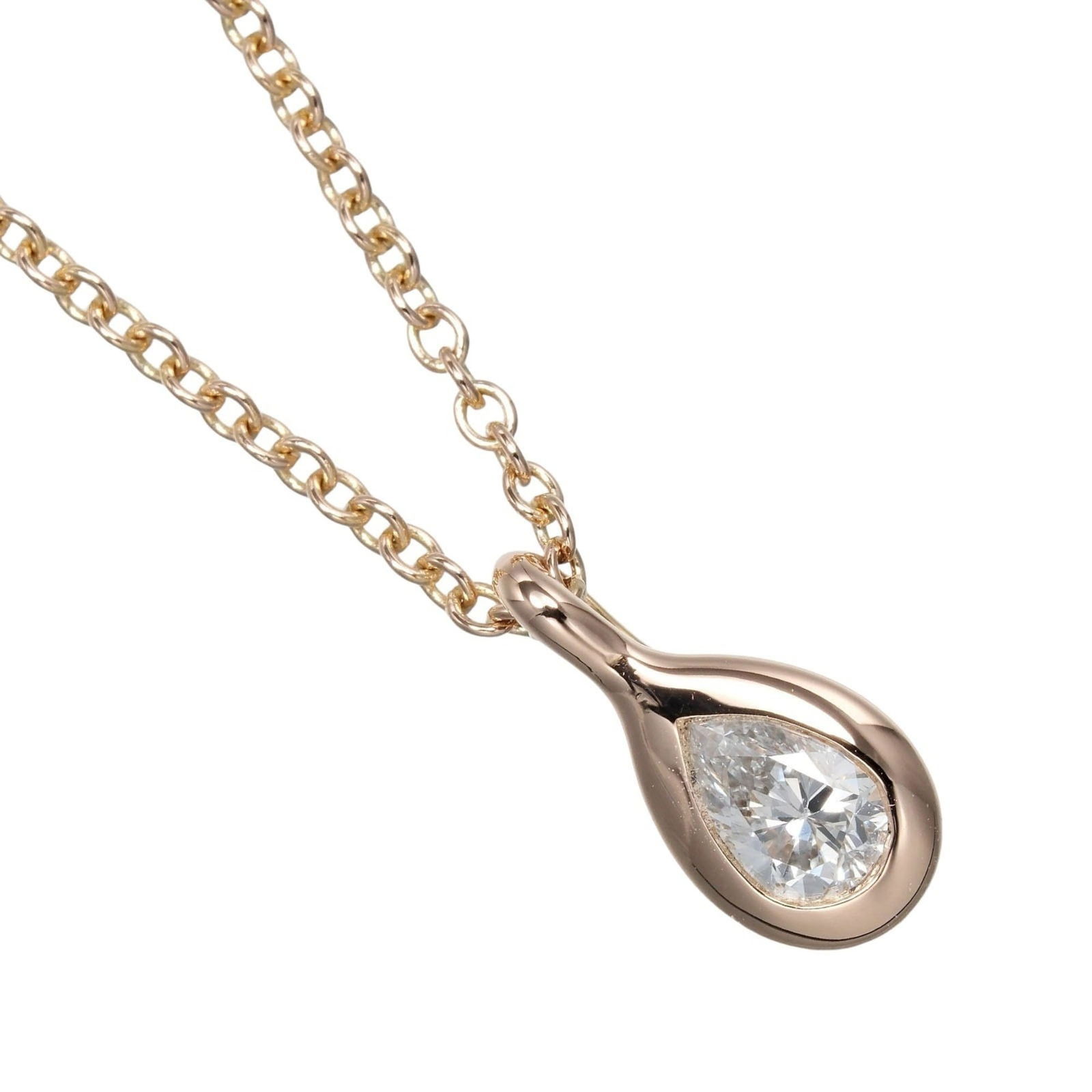 Pink Gold (18K) Tiffany: Pink Gold (18K) Tiffany Tiffany women's necklace made of 18K pink gold with a diamond weighing 2.25g, neck circumference of 40 cm, and a pendant size of 9.9mm x 4.7mm; in very good used condition. 