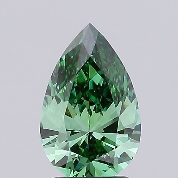 Loose Lab Diamond IGI Pear 1.1ct Fancy Vivid Green VVS2: Loose Lab Diamond IGI Pear 1.1ct Fancy Vivid Green VVS2 Loose lab-grown diamond of 1.1ct with fancy vivid green color and VVS2 clarity, not certified, featuring measurements of 9.33L x 5.94W x 3.47H.
