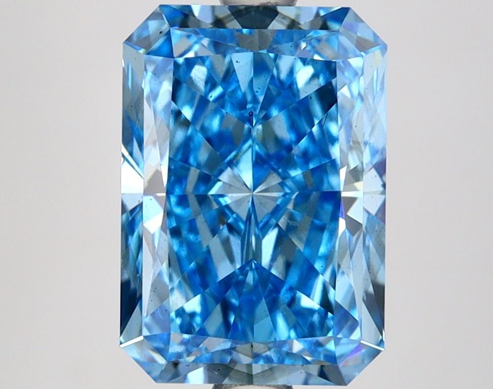 Loose Lab Diamond IGI Radiant 4.18ct Fancy Vivid Blue VS1: Loose Lab Diamond IGI Radiant 4.18ct Fancy Vivid Blue VS1 Fendi metal bangle designed for women, featuring a combination of black, gold, and pink colors, measuring 15.8 cm in length, in good used cond