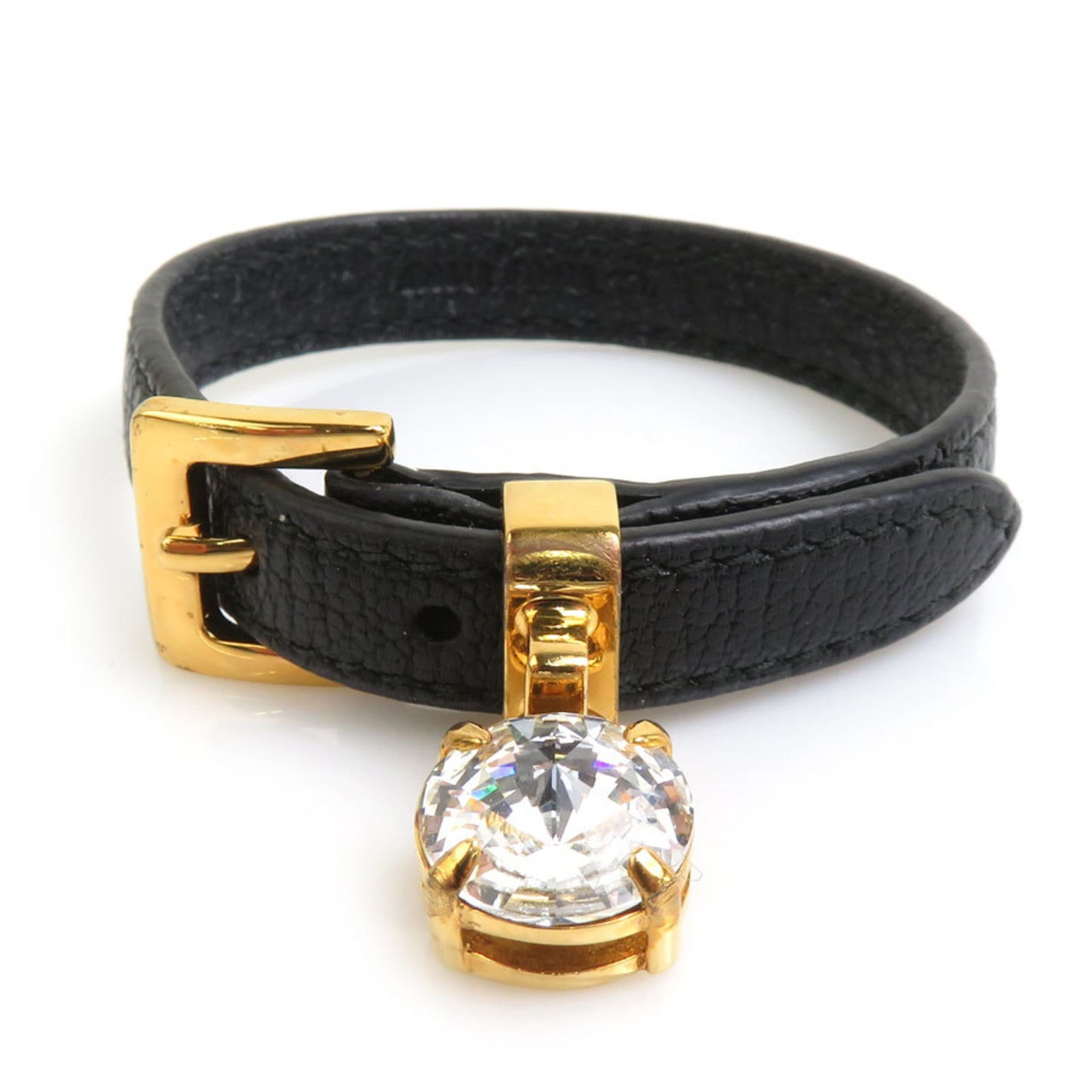 Miu Leather Charm Bracelet: Miu Leather Charm Bracelet Miu Miu leather charm bracelet in black, measuring 16.5cm in length, used in very good condition with a few signs of wear. Item Specifics: Brand: Miu Miu Type: Charm