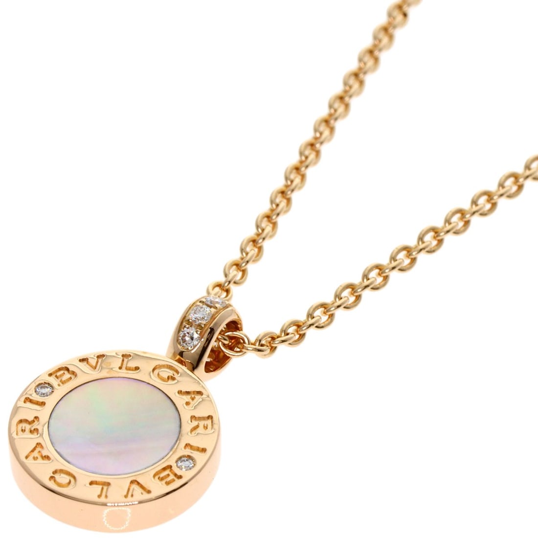 BVLGARI K18 Pink Gold Onyx Shell Diamond Necklace: BVLGARI K18 Pink Gold Onyx Shell Diamond Necklace BVLGARI K18 pink gold onyx shell diamond necklace, crafted from K18 pink gold with a total length of 18.1 inches; made in Italy. Item Specifics: