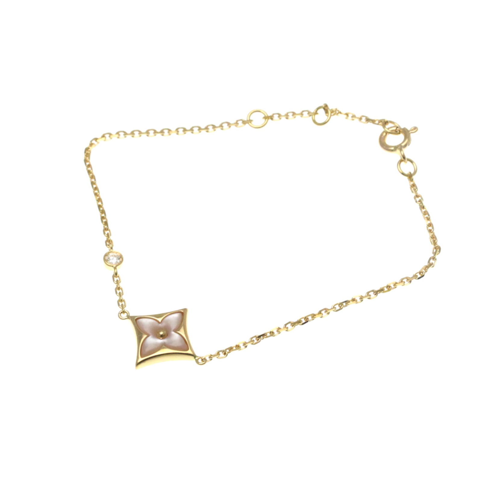 Louis Vuitton 18K Pink Gold Charm Bracelet: Louis Vuitton 18K Pink Gold Charm Bracelet Louis Vuitton charm bracelet in 18K pink gold, featuring diamonds and mother of pearl, adjustable length of 14.5cm to 17cm, weighs 3g, in very good used