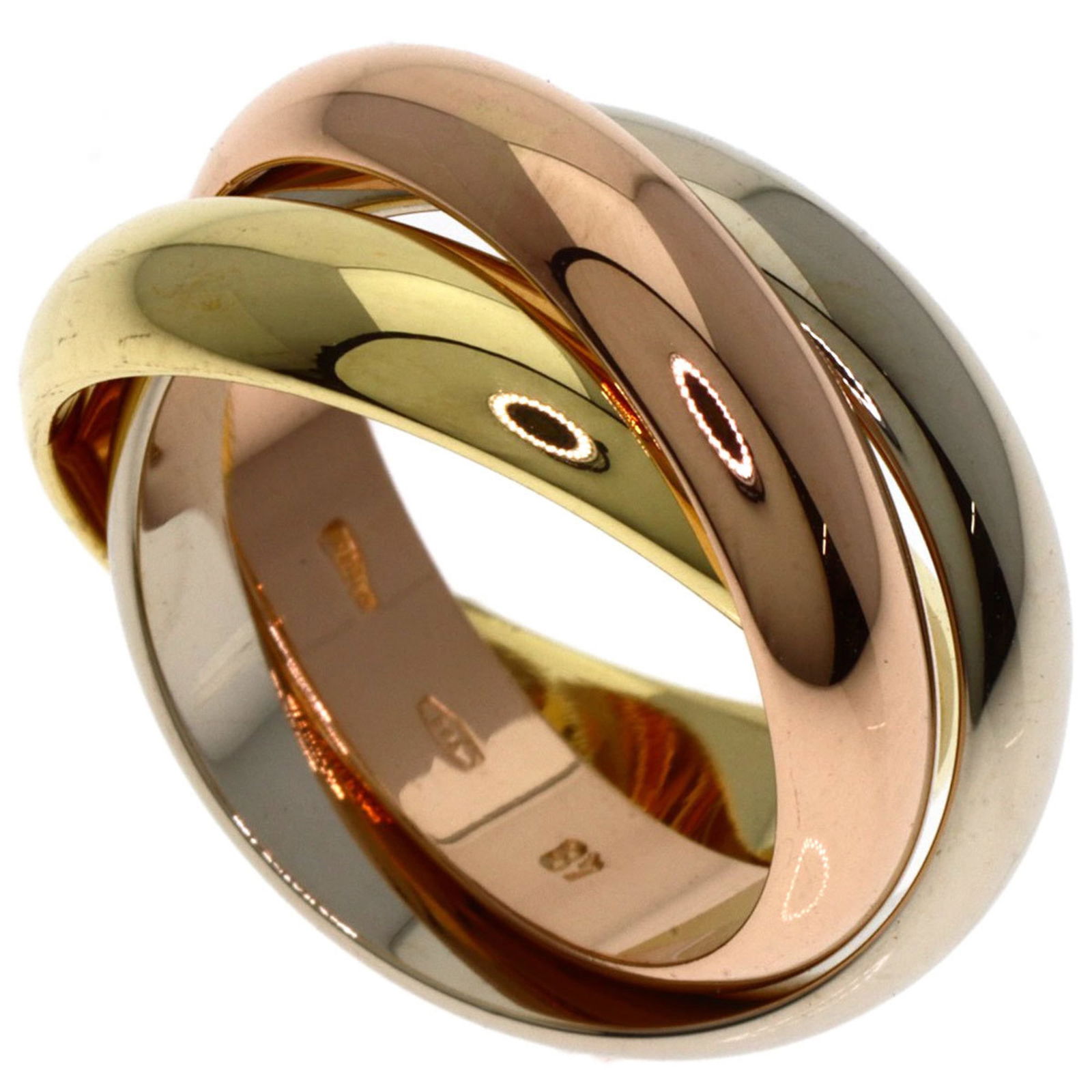Cartier Band Ring in Pink Gold (18K), White Gold (18K), Yellow Gold (18K): Cartier Band Ring in Pink Gold (18K), White Gold (18K), Yellow Gold (18K) This Cartier band ring is made of pink, white, and yellow gold (18K), weighs 10.7g, and is a women's size 4.5 with a width of