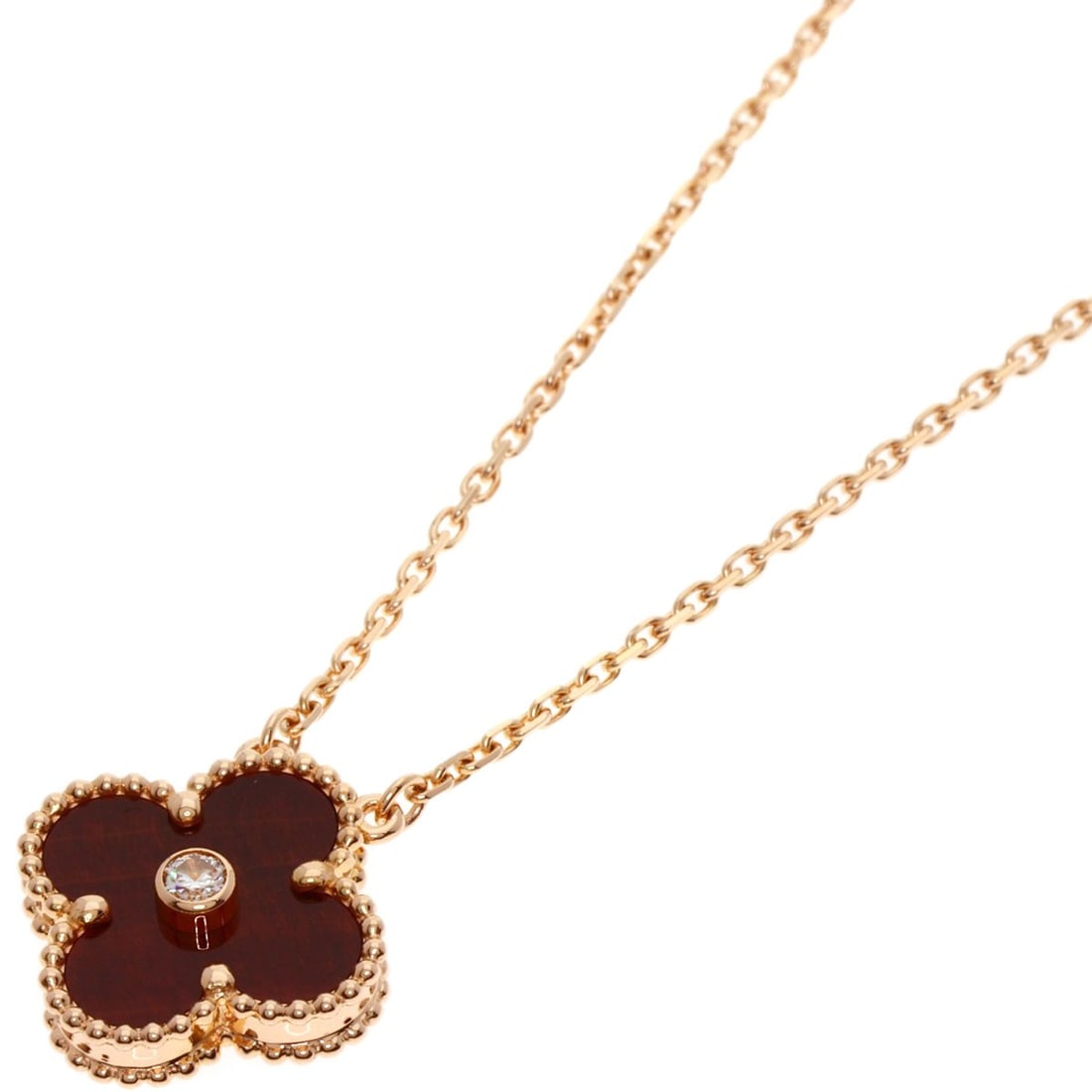 K18 Pink Van Cleef & Arpels Vintage Alhambra Bullseye 1P Diamond Necklace: K18 Pink Van Cleef & Arpels Vintage Alhambra Bullseye 1P Diamond Necklace The K18 Pink Van Cleef & Arpels Vintage Alhambra Bullseye Necklace is made of K18 pink gold, measures 16.1 inches in length, a