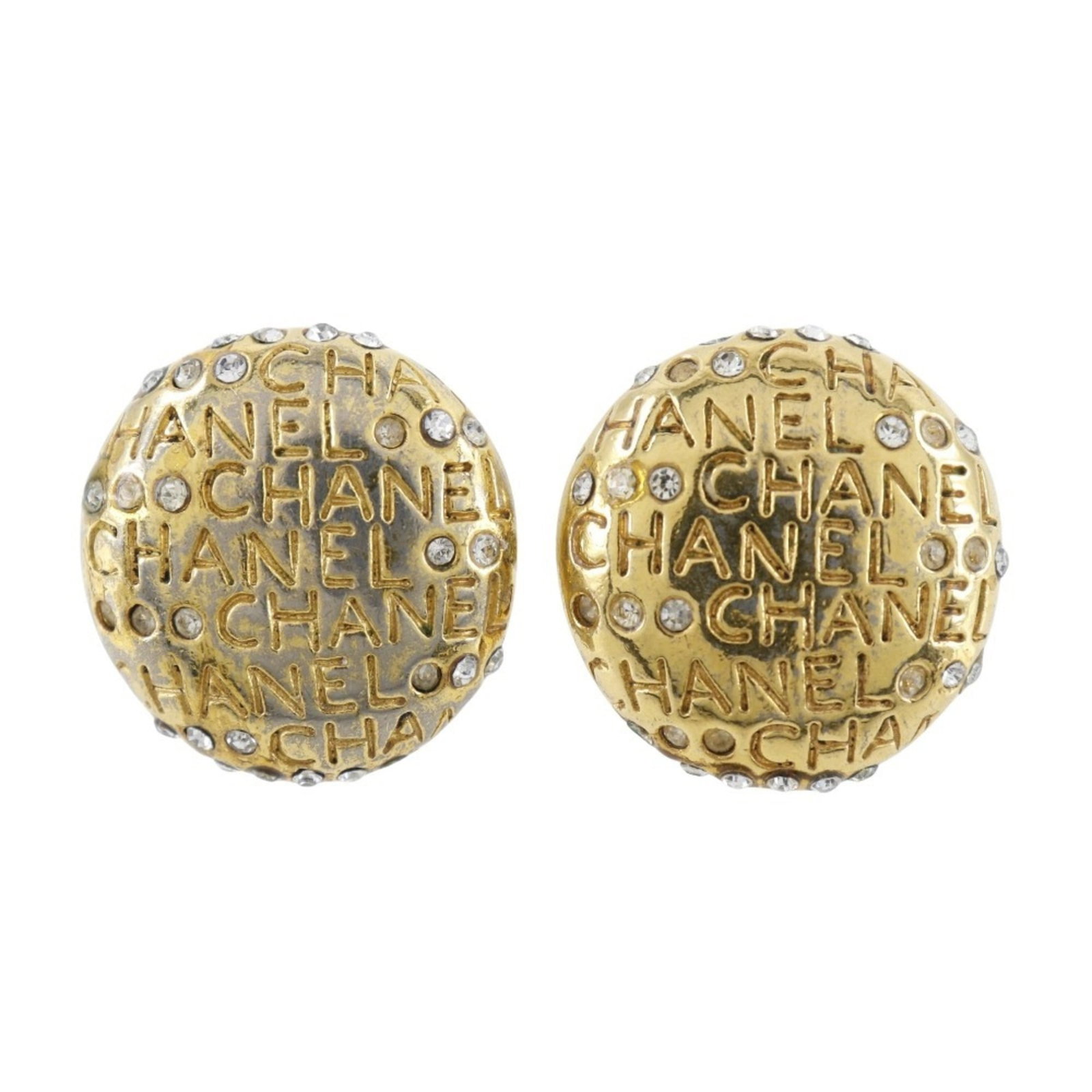 Rhinestone Clip Earrings Chanel: Rhinestone Clip Earrings Chanel Chanel clip earrings for women made of rhinestone, measuring 25mm x 24mm, in acceptable used condition with visible traces of usage. Item Specifics: Brand: Chanel