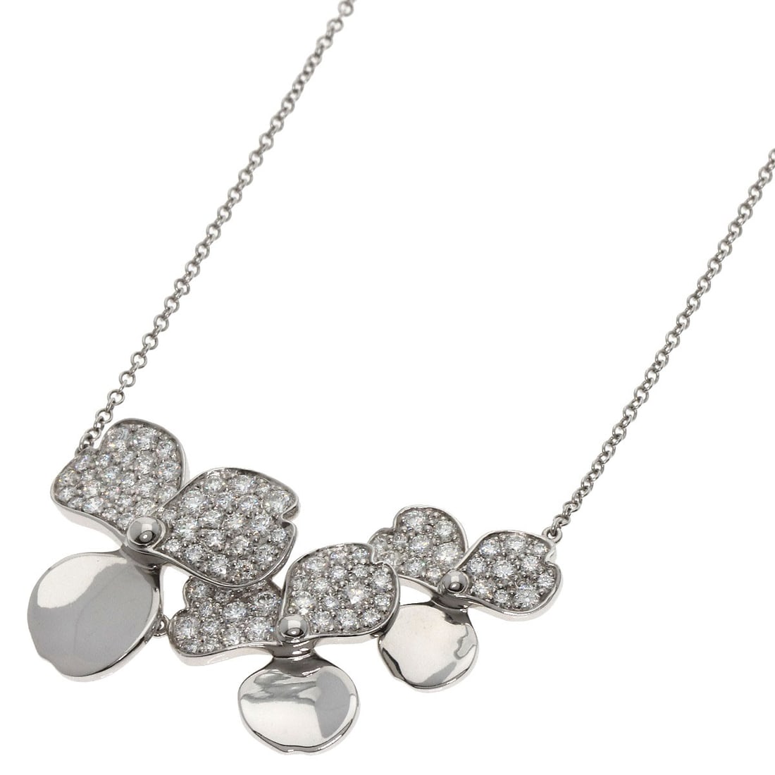 TIFFANY&Co. Platinum PT950 Paper Flower 3 Cluster Diamond Necklace: TIFFANY&Co. Platinum PT950 Paper Flower 3 Cluster Diamond Necklace TIFFANY&Co. Necklace made of platinum PT950 and featuring three cluster diamonds, measuring 15.7 inches long, with a silver exterior