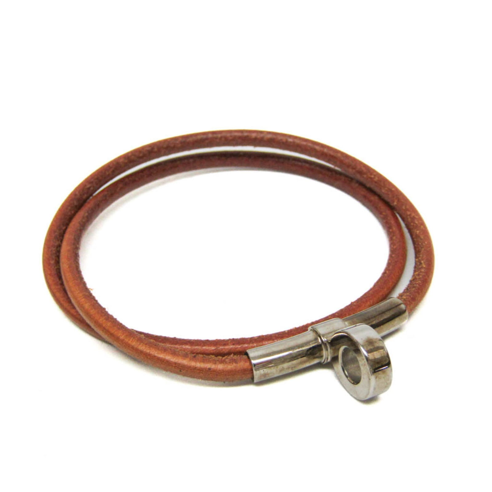 Hermes Bangle Leather and Metal: Hermes Bangle Leather and Metal Hermes Bangle made of brown leather and metal, suitable for both men and women, adjustable from 17cm to 37cm in length and 4mm in width; used condition with some signs