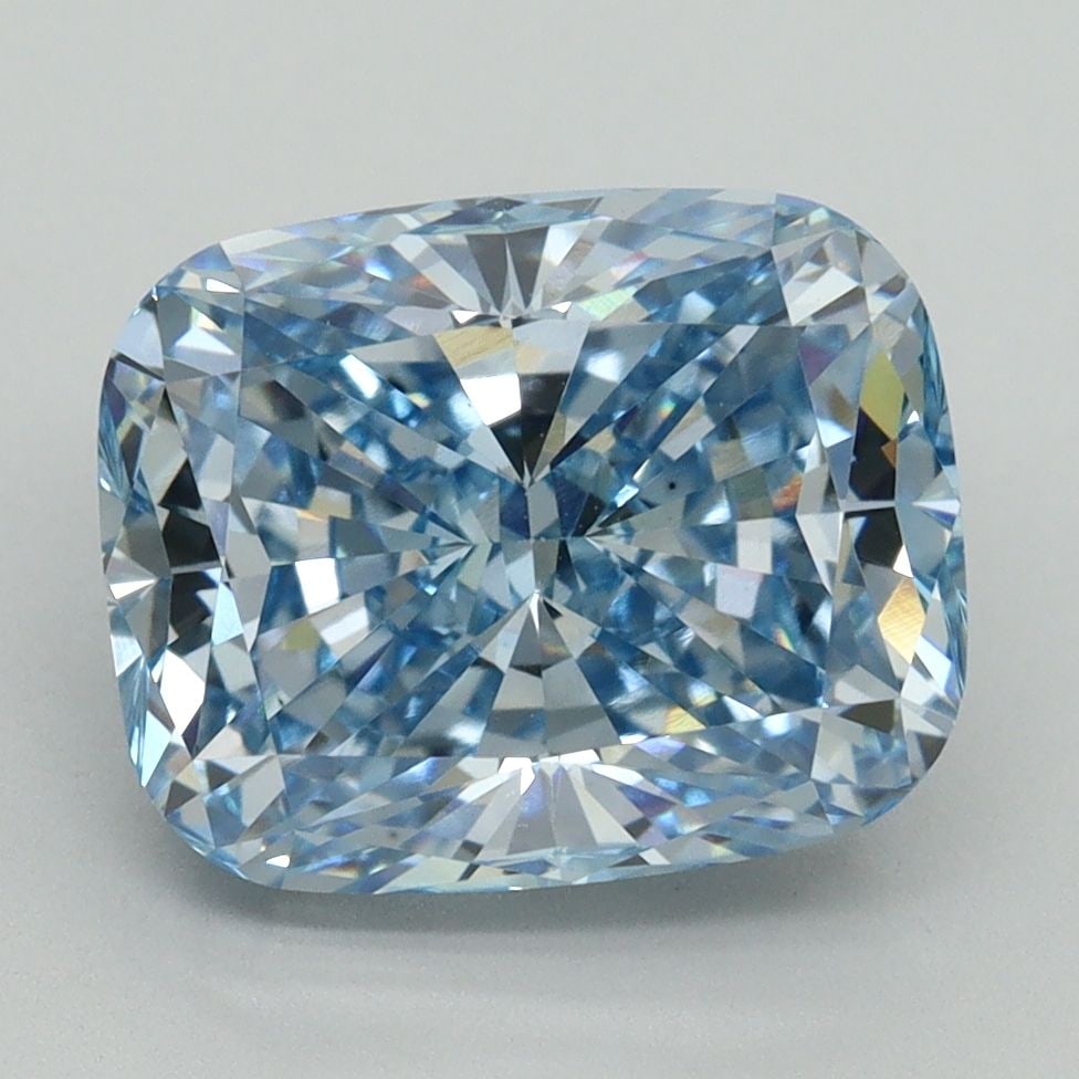Loose Lab Diamond 4.14ct Fancy Vivid Blue VS1 - IGI Cushion Brilliant: Loose Lab Diamond 4.14ct Fancy Vivid Blue VS1 - IGI Cushion Brilliant This 4.14ct Loose IGI Cushion Brilliant lab-grown diamond has a Fancy Vivid Blue color, VS1 clarity, and features excellent