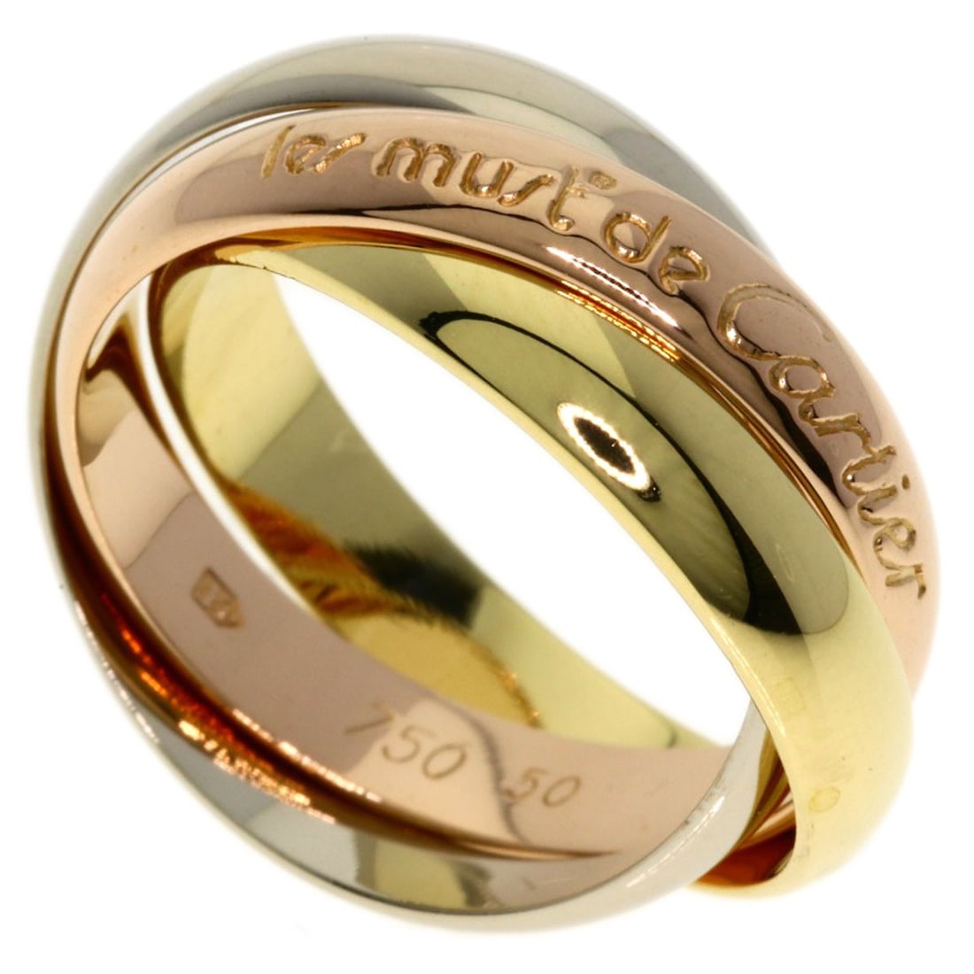 CARTIER Trinity Ring #50 K18 Yellow Gold 18K Pink Gold: CARTIER Trinity Ring #50 K18 Yellow Gold 18K Pink Gold Cartier K18 yellow and pink gold ring, size 5.25 (US), made in France, featuring no main stone. Item Specifics: Brand: CARTIER Style: Ring Materi