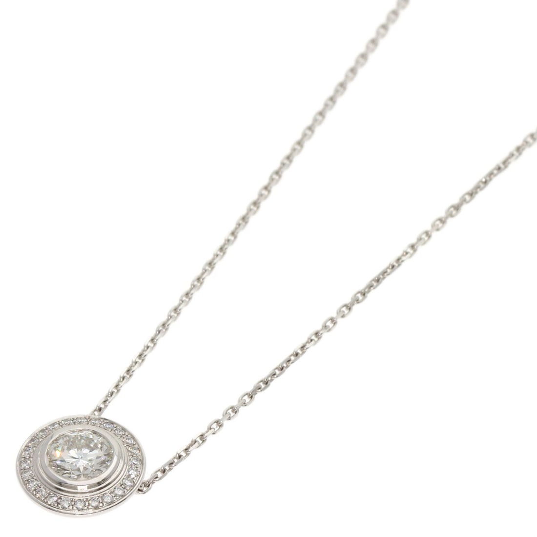 K18 White Gold CARTIER Amour G-VS1-EX Diamond Necklace: K18 White Gold CARTIER Amour G-VS1-EX Diamond Necklace CARTIER K18 white gold necklace featuring a 0.54ct diamond, measuring 16.3 inches, with a silver exterior and made in France. Item Specifics: