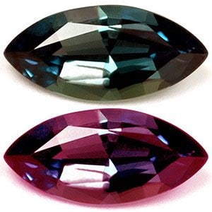 Loose Alexandrite Gemstone GUBELIN Marquise 2.01ct Green EC: Loose Alexandrite Gemstone GUBELIN Marquise 2.01ct Green EC Loose Alexandrite gemstone weighing 2.01ct, marquise cut, green color with EC clarity; treatment-free, changing from blue-green to intense p