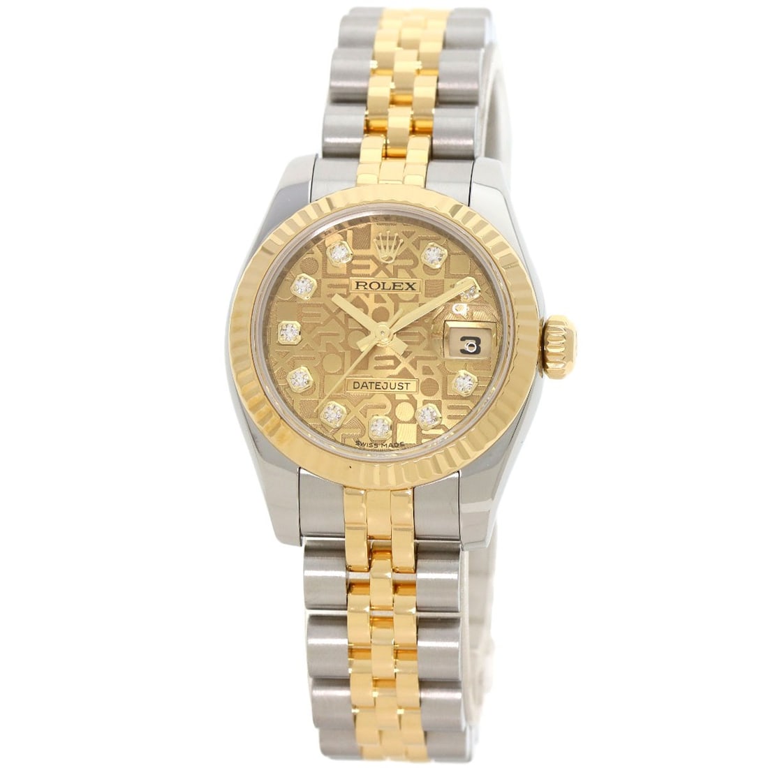 ROLEX DATEJUST 179173G Diamond Watches SSxK18YG Stainless Steel: ROLEX DATEJUST 179173G Diamond Watches SSxK18YG Stainless Steel Loose round sapphire gemstone weighing 1.16 ct with a faceted cut, green color, and SI clarity, measuring 5.78L x 5.78W, and is