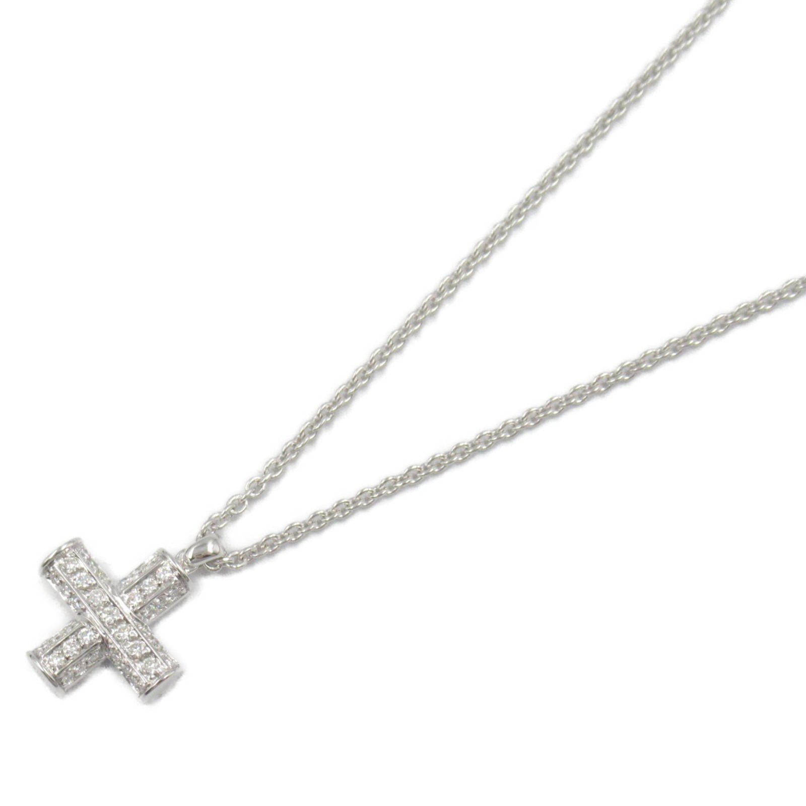 Bvlgari 18K White Gold: Bvlgari 18K White Gold Bvlgari necklace made of 18K white gold featuring a diamond, with a neck circumference of 40.5 cm and a pendant size of 16mm x 16mm, in good used condition. Item Specifics: