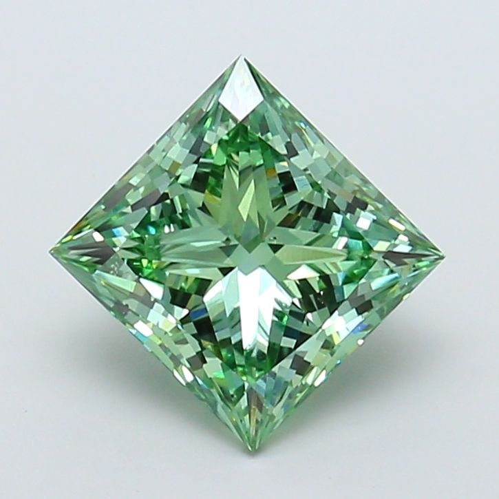 Loose Lab Diamond 4.01ct Fancy Vivid Green VS2 - IGI Princess: Loose Lab Diamond 4.01ct Fancy Vivid Green VS2 - IGI Princess A loose lab-grown diamond of 4.01ct with a fancy vivid green color and VS2 clarity, IGI certified, measuring 8.91mm x 8.55mm x 5.92mm. 