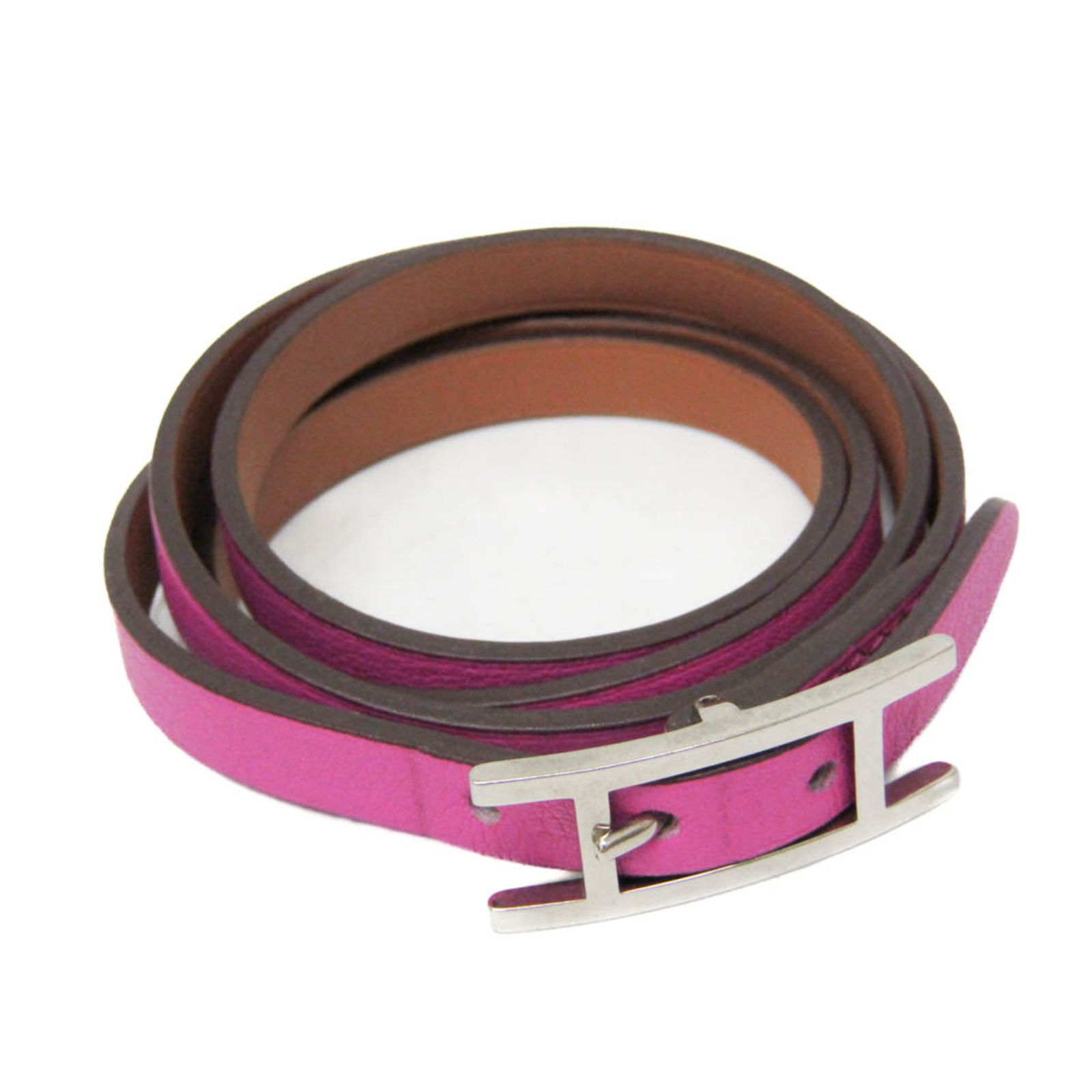 Hermes Bangle Leather and Metal: Hermes Bangle Leather and Metal Hermes bangle made of box calf leather and metal, casual style for women, fuchsia and gold coloring, size T2, measuring 19.5 cm - 20.5 cm in length and 7 mm in width, i