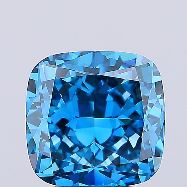 Loose Lab Diamond 4.81ct Fancy Vivid Blue VVS2 - IGI Cushion Modified: Loose Lab Diamond 4.81ct Fancy Vivid Blue VVS2 - IGI Cushion Modified Loose lab-grown diamond weighing 4.81ct with a fancy vivid blue color, VVS2 clarity, IGI certified, featuring excellent polish