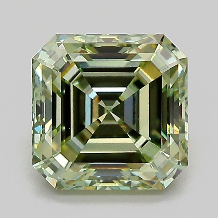 Loose Lab Diamond IGI Asscher 2.09ct Fancy Vivid Green VS1: Loose Lab Diamond IGI Asscher 2.09ct Fancy Vivid Green VS1 Loose lab-grown diamond weighing 2.09ct with a fancy vivid green color and VS1 clarity, featuring excellent polish and symmetry, certified by