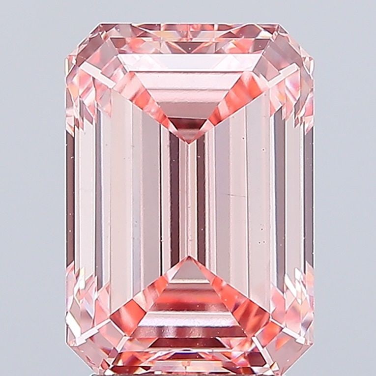 Loose Lab Diamond IGI Emerald 4.09ct Fancy Vivid Pink VS1: Loose Lab Diamond IGI Emerald 4.09ct Fancy Vivid Pink VS1 Loose lab-grown emerald diamond, 4.09ct, fancy vivid pink color, VS1 clarity, certified by IGI; measures 10.79L x 7.5W x 5.14H. Item