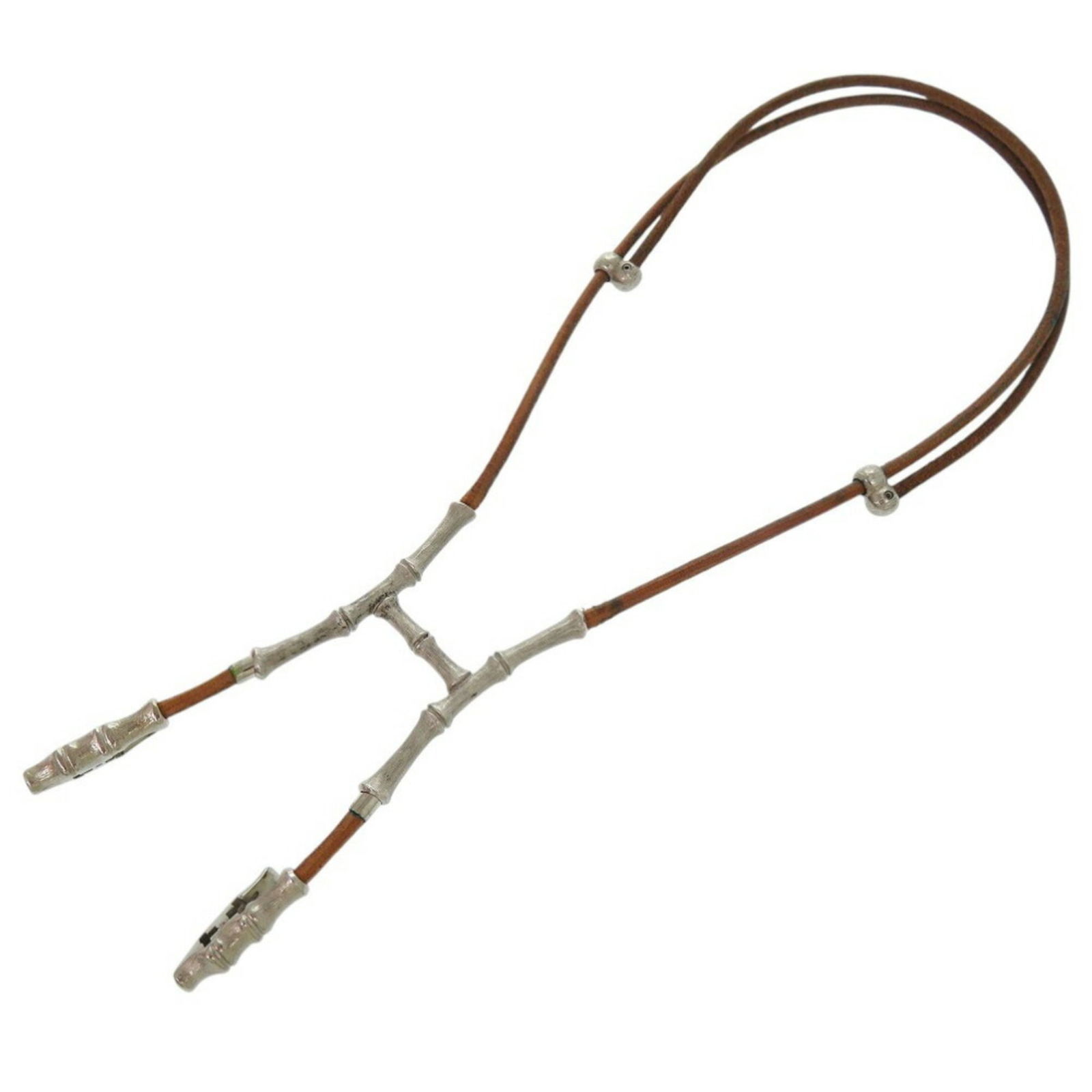 Leather - Hermes: Leather - Hermes Hermes brown leather necklace with a 63cm neck circumference and a pendant size of 95mm x 4mm, in acceptable condition with noticeable wear. Item Specifics: Brand: Hermes Necklace