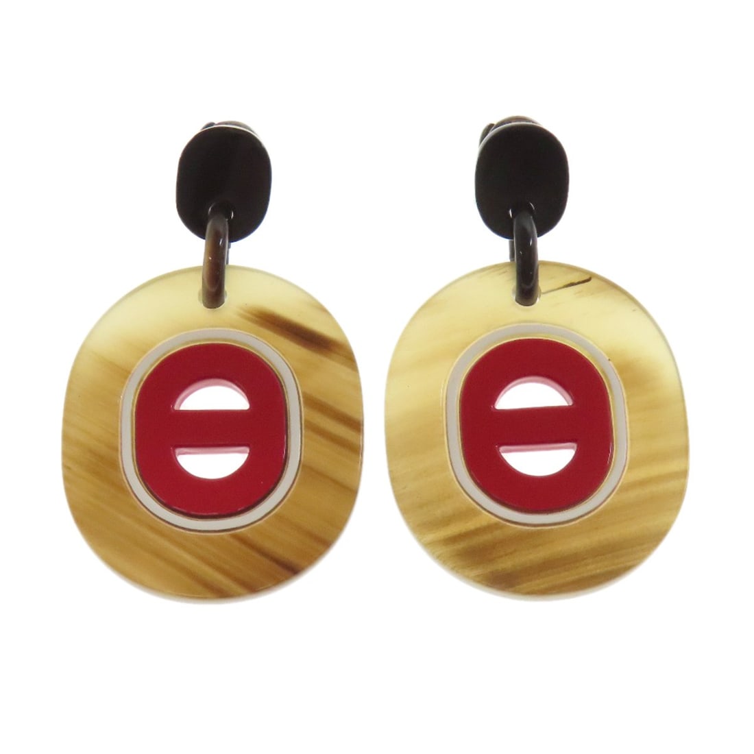 HERMES Fidelio Village PM Earring Buffalo Horn: HERMES Fidelio Village PM Earring Buffalo Horn HERMES Fidelio Village PM Earrings made from buffalo horn in brown, with no main stone. The earrings are a distinctive design from France. Item